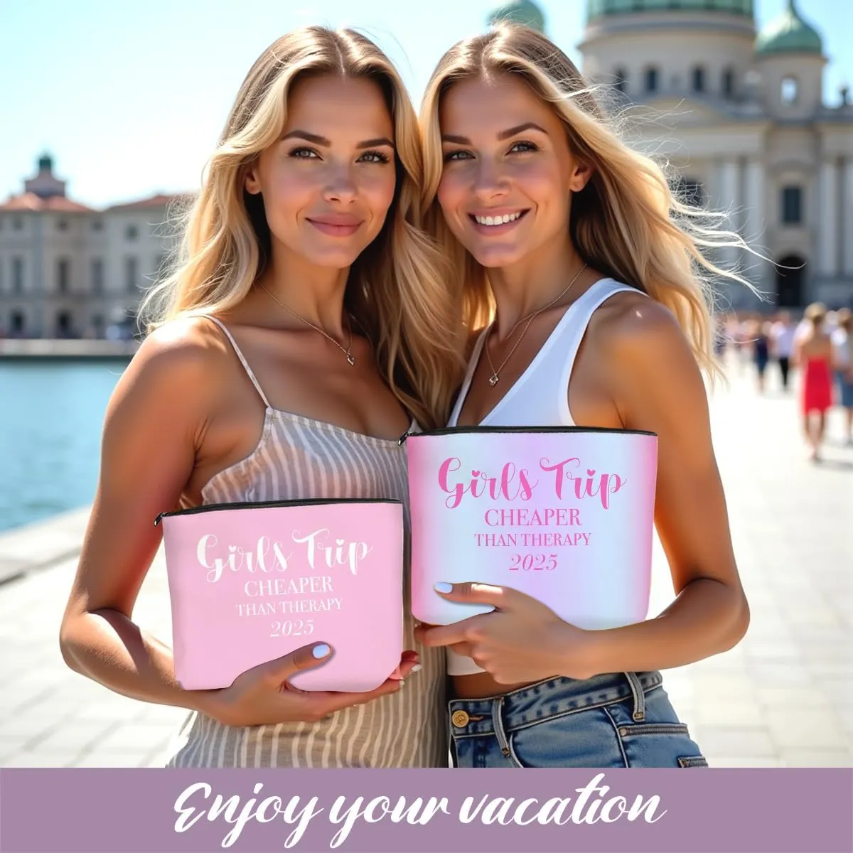 2 PCS Girls' Trip Favors - Weekend Gifts for Women - Friendship Gifts - Makeup Bag & Cosmetic Bags - Weekender Bag for Women - Friend & Christmas