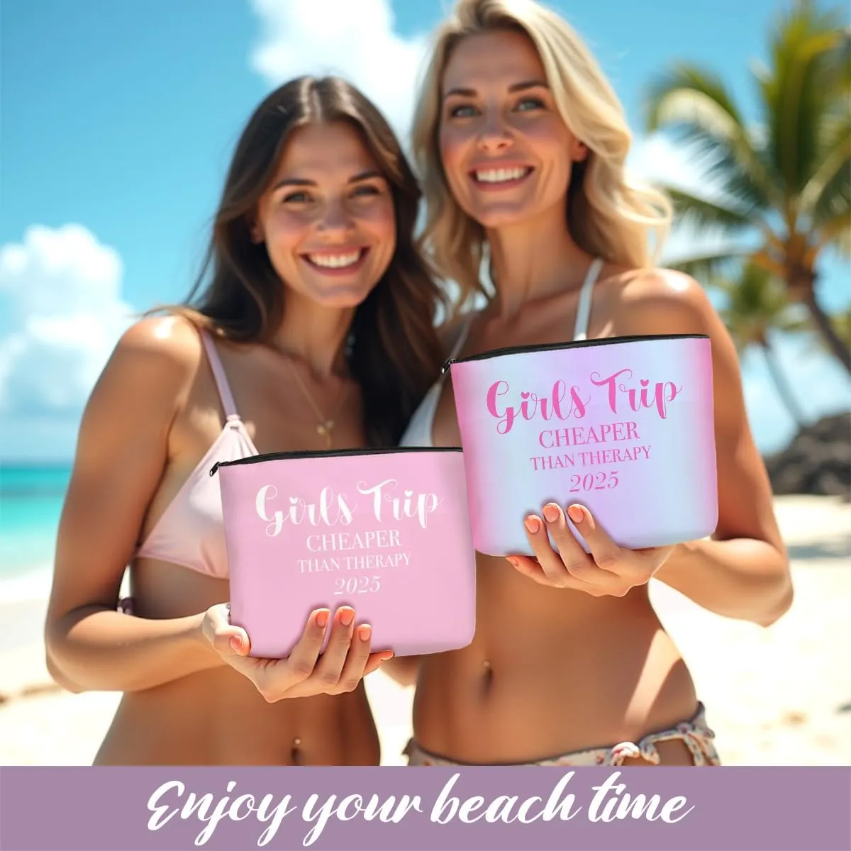 2 PCS Girls' Trip Favors - Weekend Gifts for Women - Friendship Gifts - Makeup Bag & Cosmetic Bags - Weekender Bag for Women - Friend & Christmas