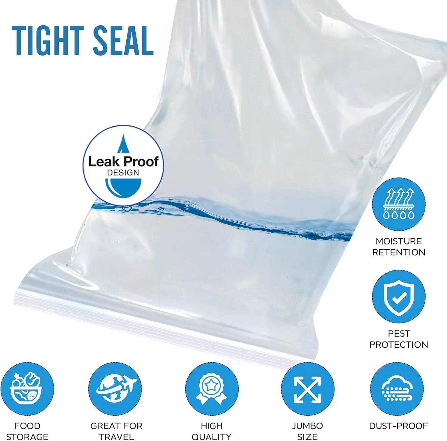 [20 Count] Large Regular Roaster Storage Zipper Bags, 3.5 Gallon, 16"x18" Strong Clear Bags for Food Storage, Clothing Organization, Moving, Traveling