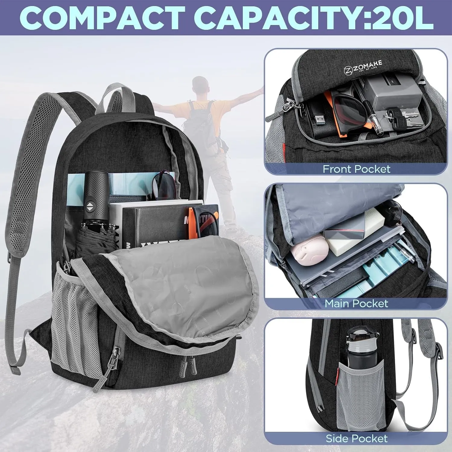 20L Lightweight Packable Hiking Backpack - Small Travel Hiking Daypack - Tear Resistant Foldable Day Pack for Camping