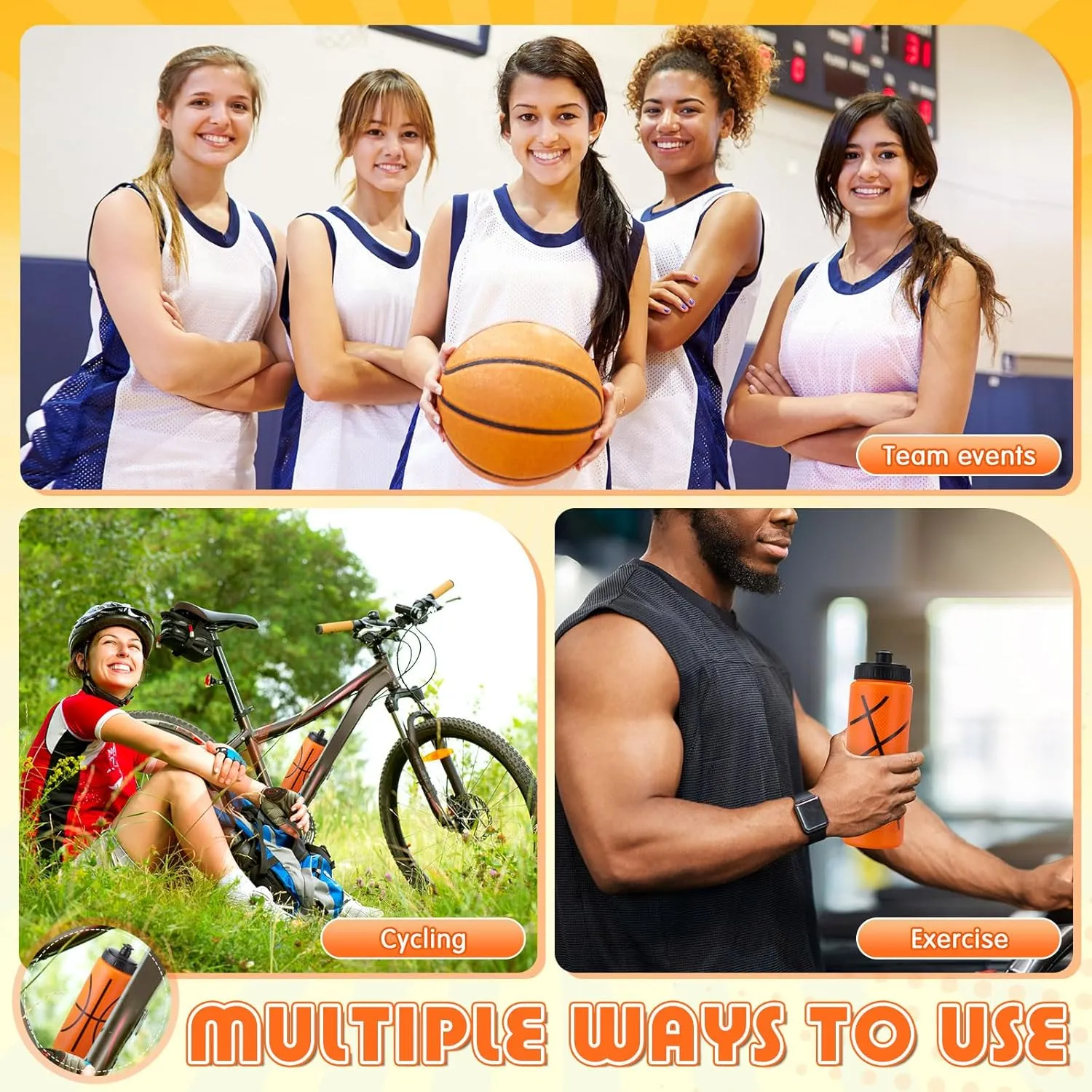 24 Pcs Basketball Water Bottle Basketball Drawstring Bag Set with 50 Sticker Basketball Party Favors 12 Reusable Sports Squeeze Water Bottle 20oz 12 Basketball Goodie Gift Bag for Basketball Team Gift