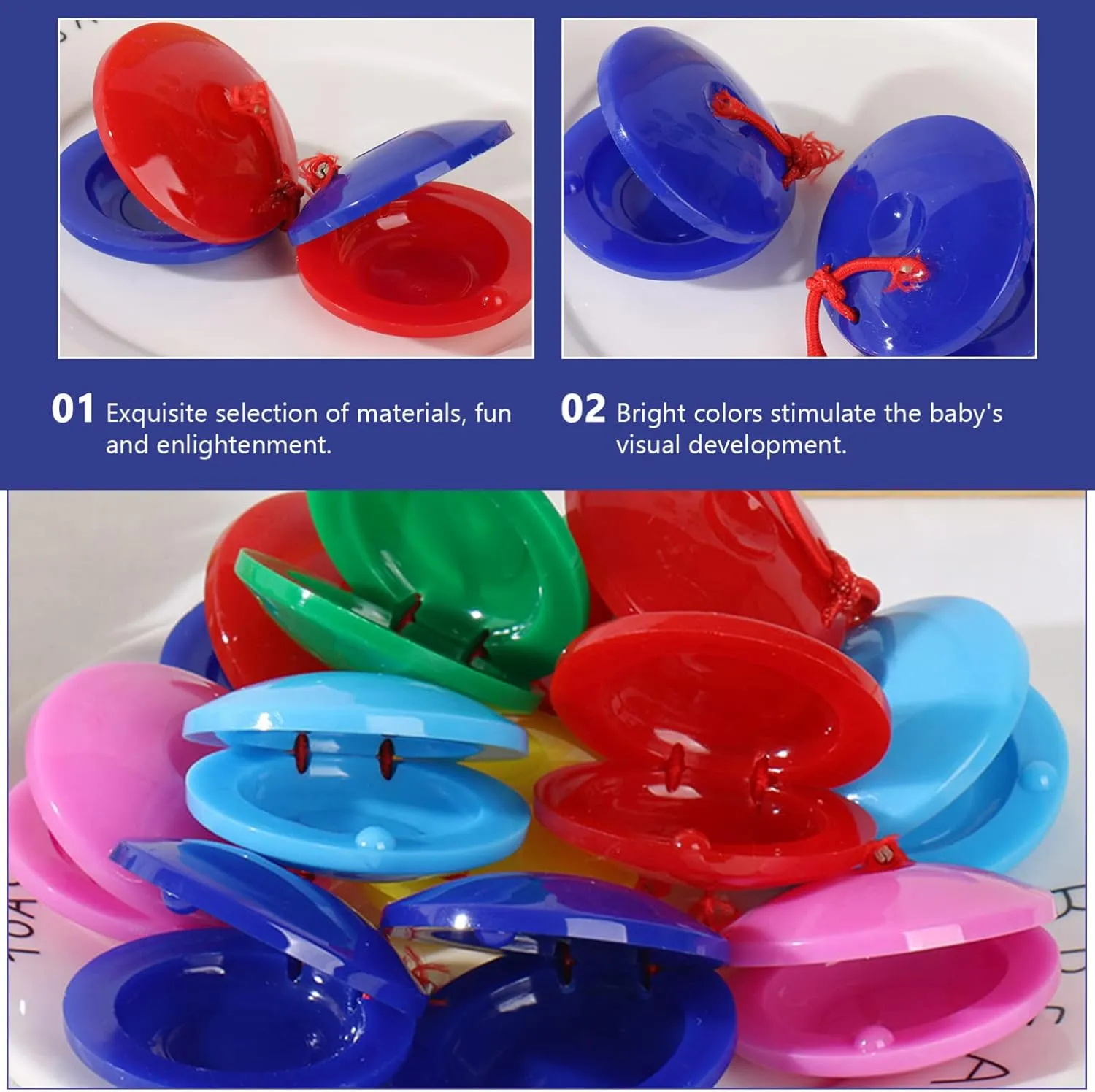 24pcs Castanets Education Random Castanet Playthings Percussion Early Instruments Creative Musical Plastic Kids Children Color Instrument Educational Finger Held for