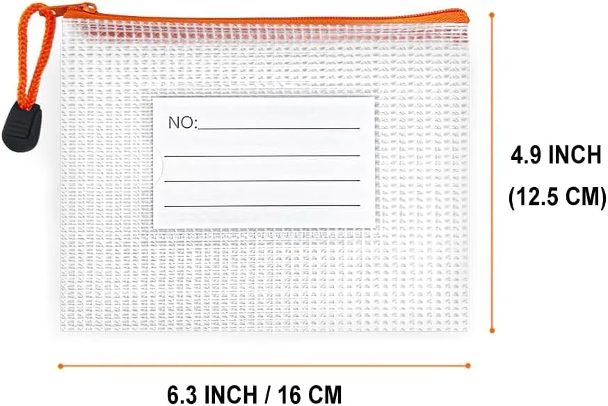 24pcs Small Mesh Zipper Pouch 6.3x4.9 Inches Waterproof Zip Mesh Bags with Label Pocket for School Office Supplies & Cosmetics Travel Accessories
