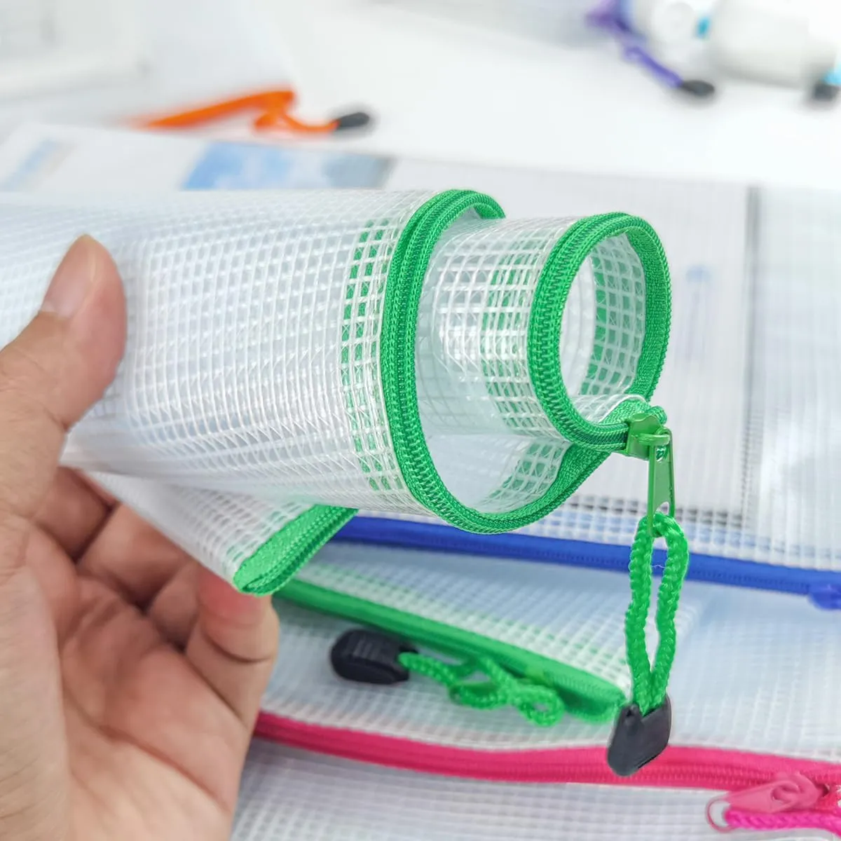 24pcs Small Mesh Zipper Pouch 6.3x4.9 Inches Waterproof Zip Mesh Bags with Label Pocket for School Office Supplies & Cosmetics Travel Accessories