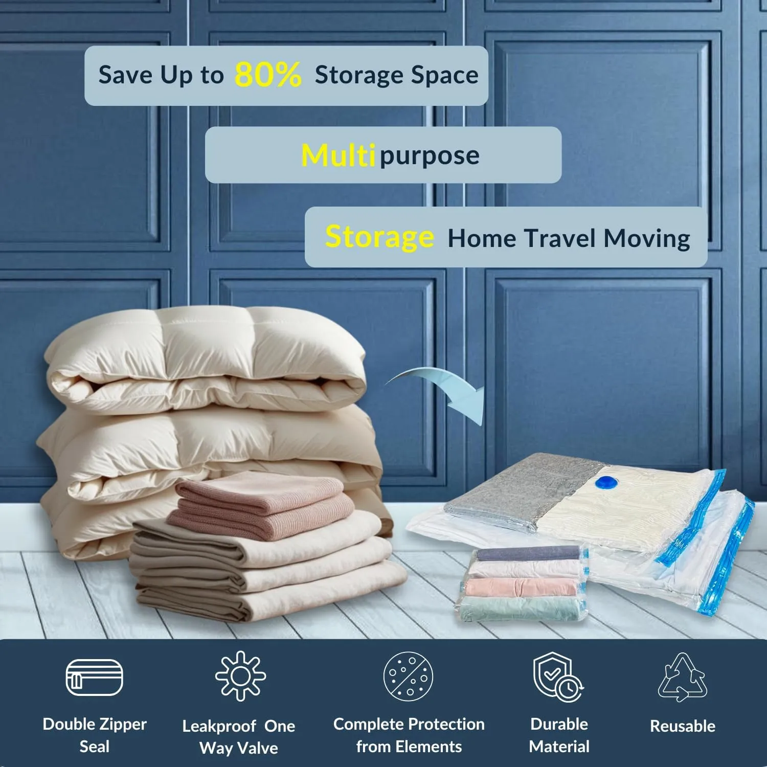 25 Pack Vacuum Storage Bags with Pump, Compression Space Saver for Comforter, Bedding, Blanket Storage, Vacuum Seal Bags for Clothing, Luggage and Closet Organizer