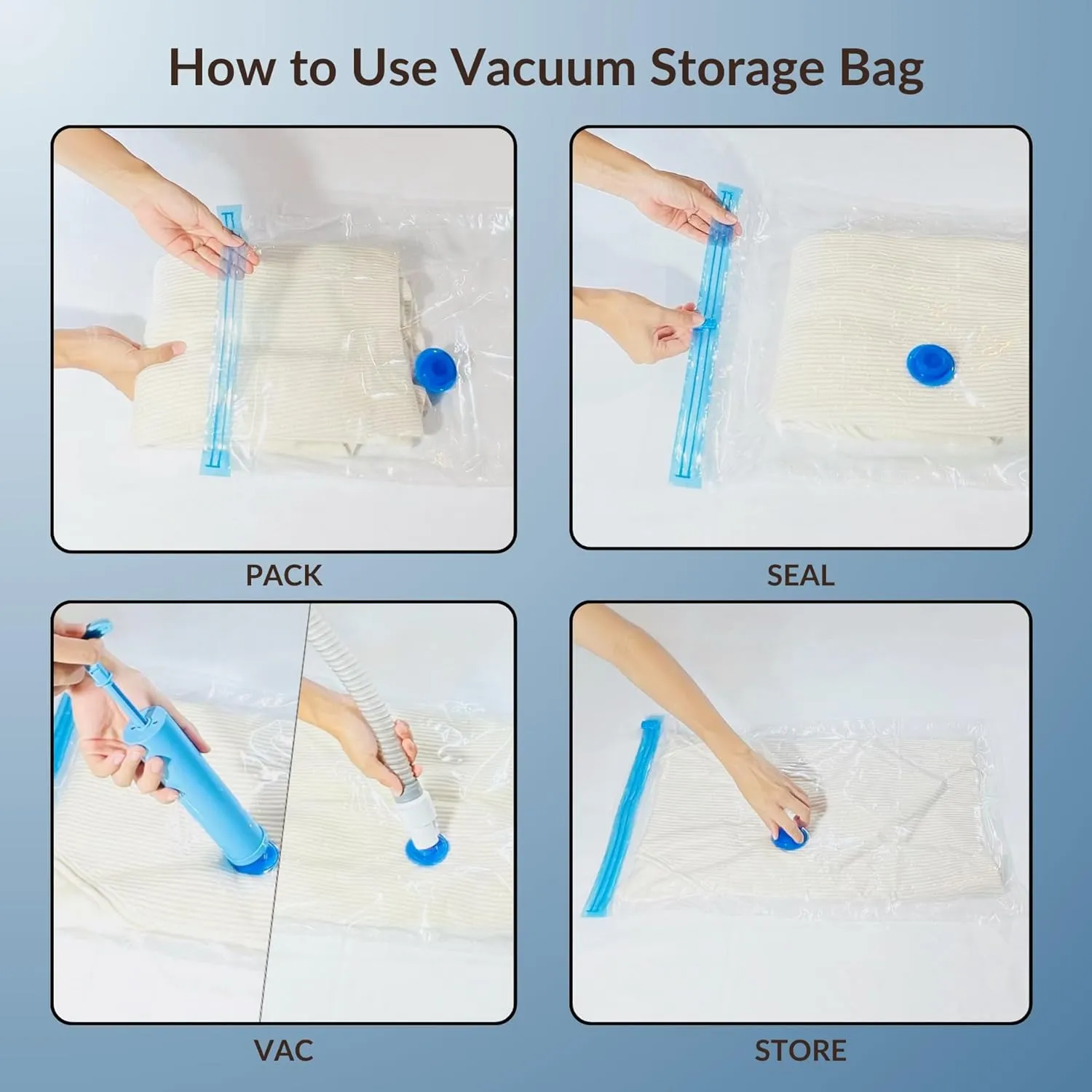 25 Pack Vacuum Storage Bags with Pump, Compression Space Saver for Comforter, Bedding, Blanket Storage, Vacuum Seal Bags for Clothing, Luggage and Closet Organizer