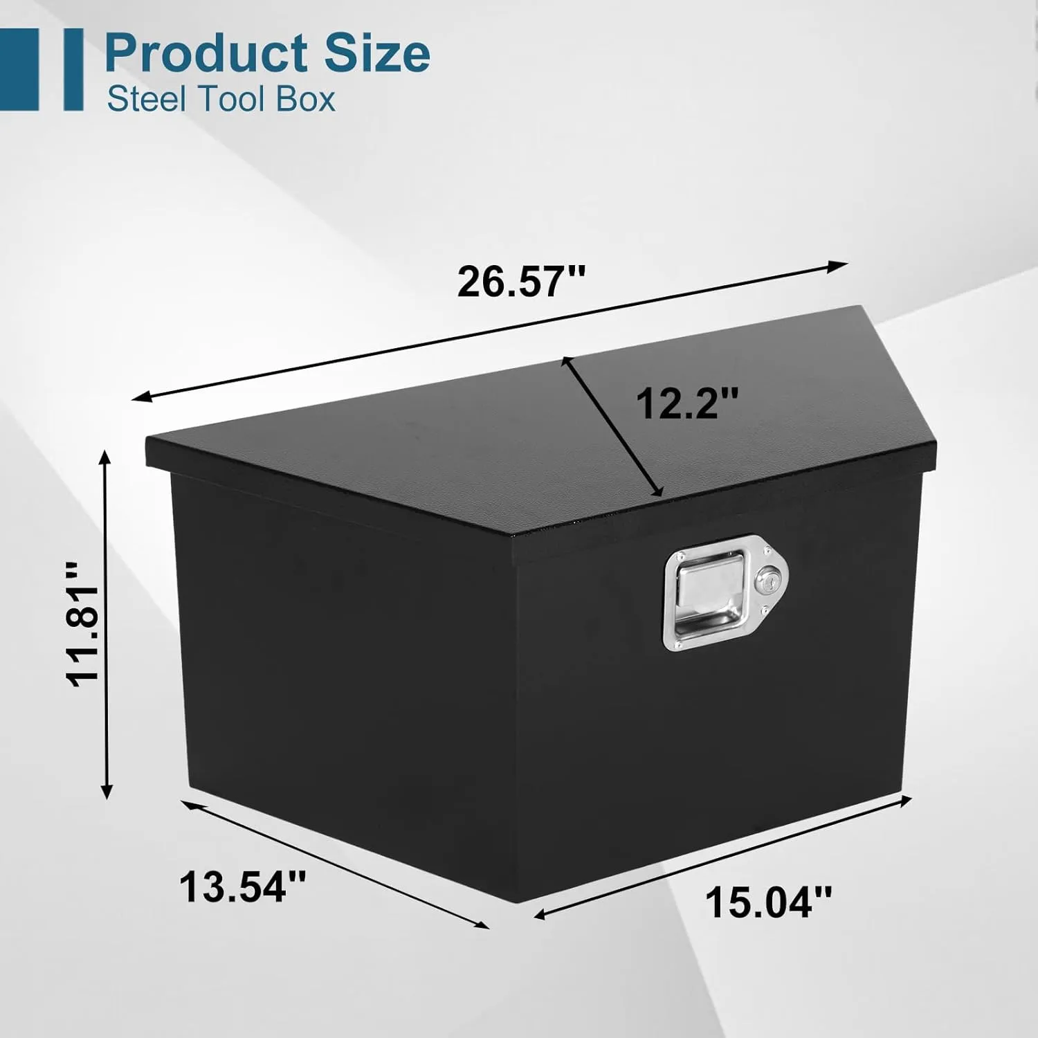 26.6"X13.6"X11.9" Tongue Truck Box Black Heavy Duty Steel Trailer Tongue Box Pick Up Truck Tool Box Storage Organizer w/Lock & Keys