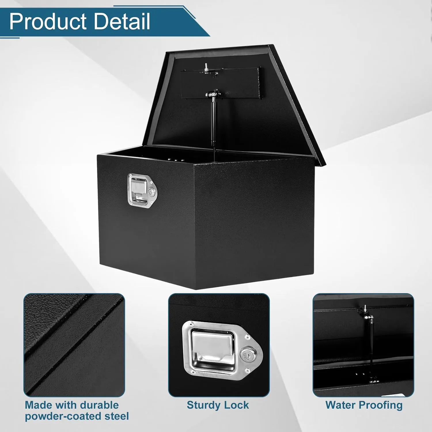 26.6"X13.6"X11.9" Tongue Truck Box Black Heavy Duty Steel Trailer Tongue Box Pick Up Truck Tool Box Storage Organizer w/Lock & Keys
