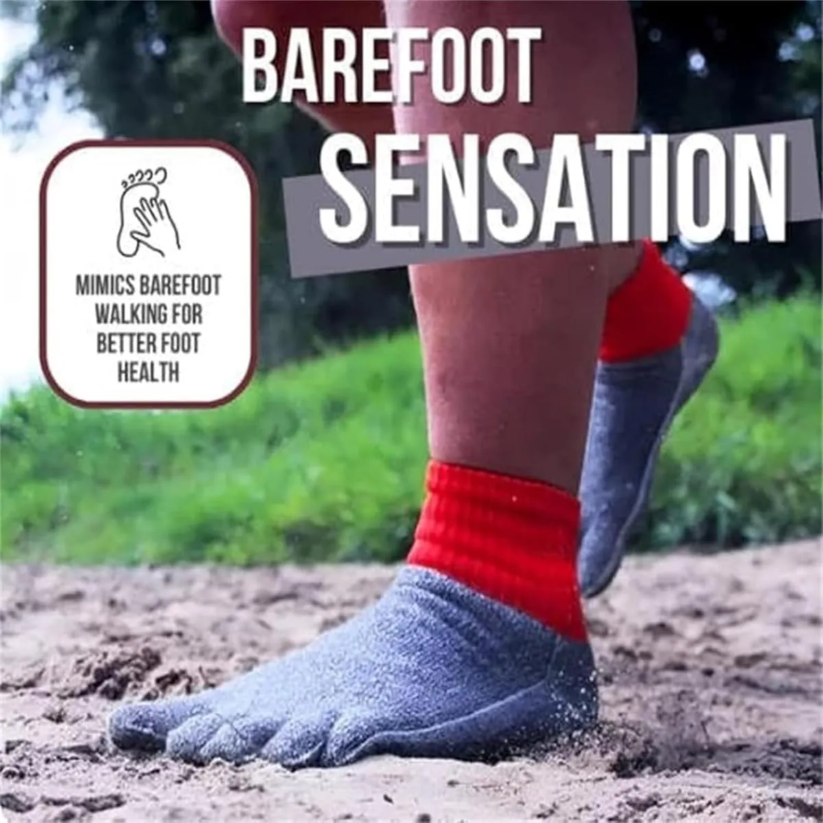 2Pair Konjoun Barefoot Socks - Grounding Mens & Womens Non Slip Breathable Toe Socks for Outdoor Hiking