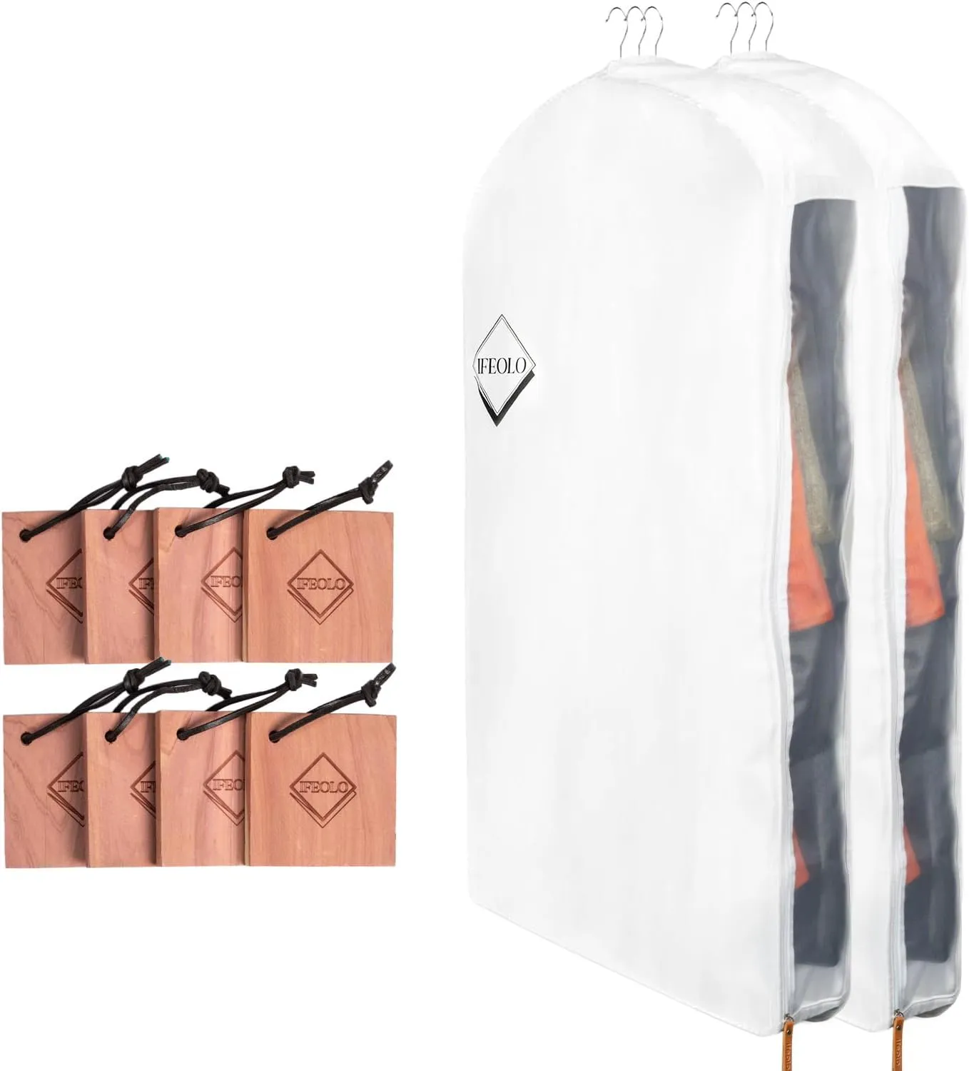 2PC Luxury 48'' Organic Cotton Garment Storage Bag for Hanging Clothes | 8 Cedar Blocks for Fresh Smell| Breathable Garment Bag for Hanging Clothes for Closet Best for Suit, Sweater, Short Dress, Gown