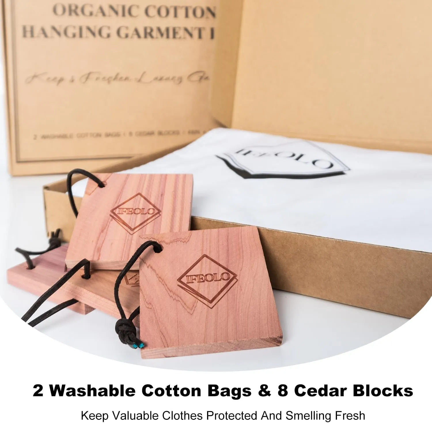 2PC Luxury 48'' Organic Cotton Garment Storage Bag for Hanging Clothes | 8 Cedar Blocks for Fresh Smell| Breathable Garment Bag for Hanging Clothes for Closet Best for Suit, Sweater, Short Dress, Gown