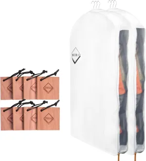 2PC Luxury 48'' Organic Cotton Garment Storage Bag for Hanging Clothes | 8 Cedar Blocks for Fresh Smell| Breathable Garment Bag for Hanging Clothes for Closet Best for Suit, Sweater, Short Dress, Gown