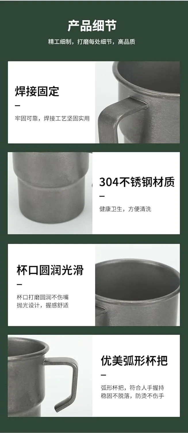 2pc Outdoor Stainless Steel Camping Single Layer Water Cup Portable Coffee Cup 300ml(Green)