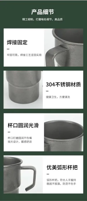 2pc Outdoor Stainless Steel Camping Single Layer Water Cup Portable Coffee Cup 300ml(Green)