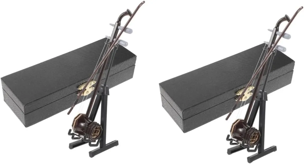 2pcs Mini Erhu Ornament Wooden Instrument Model Fake Erhu Toy for Kids Musical Decor for Home Party