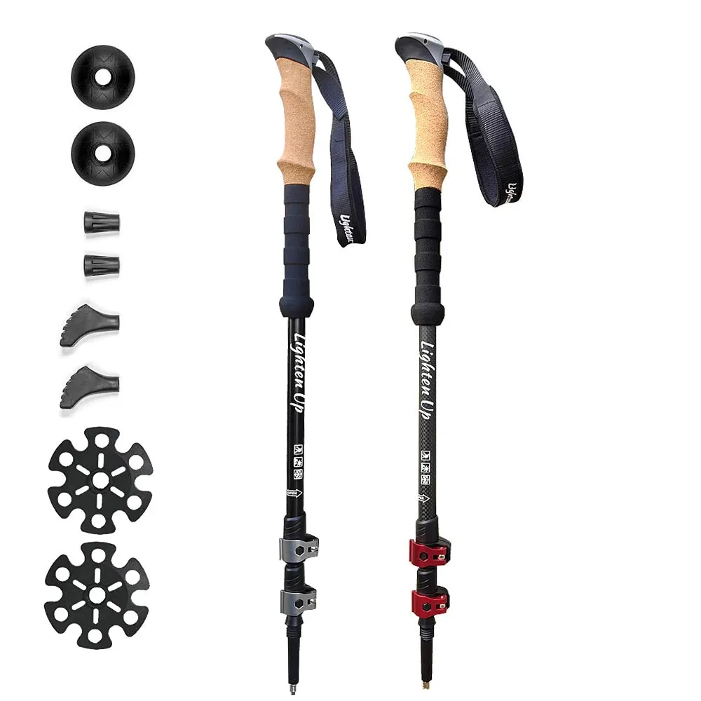 2Pcs Ultra-Light Telescopic Trekking Poles: Folding Mountaineering Staffs with Aluminum/Carbon Construction