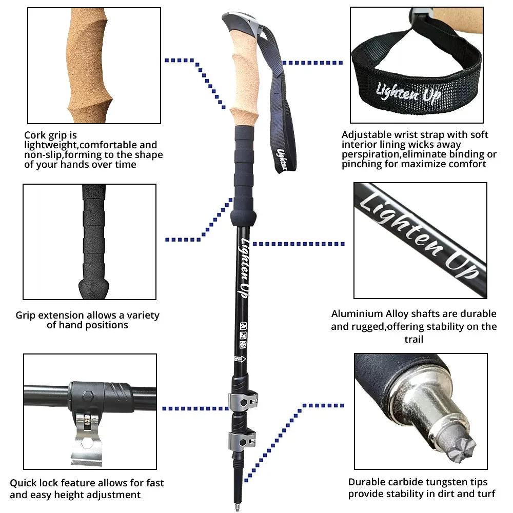 2Pcs Ultra-Light Telescopic Trekking Poles: Folding Mountaineering Staffs with Aluminum/Carbon Construction