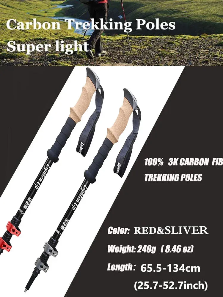2Pcs Ultra-Light Telescopic Trekking Poles: Folding Mountaineering Staffs with Aluminum/Carbon Construction