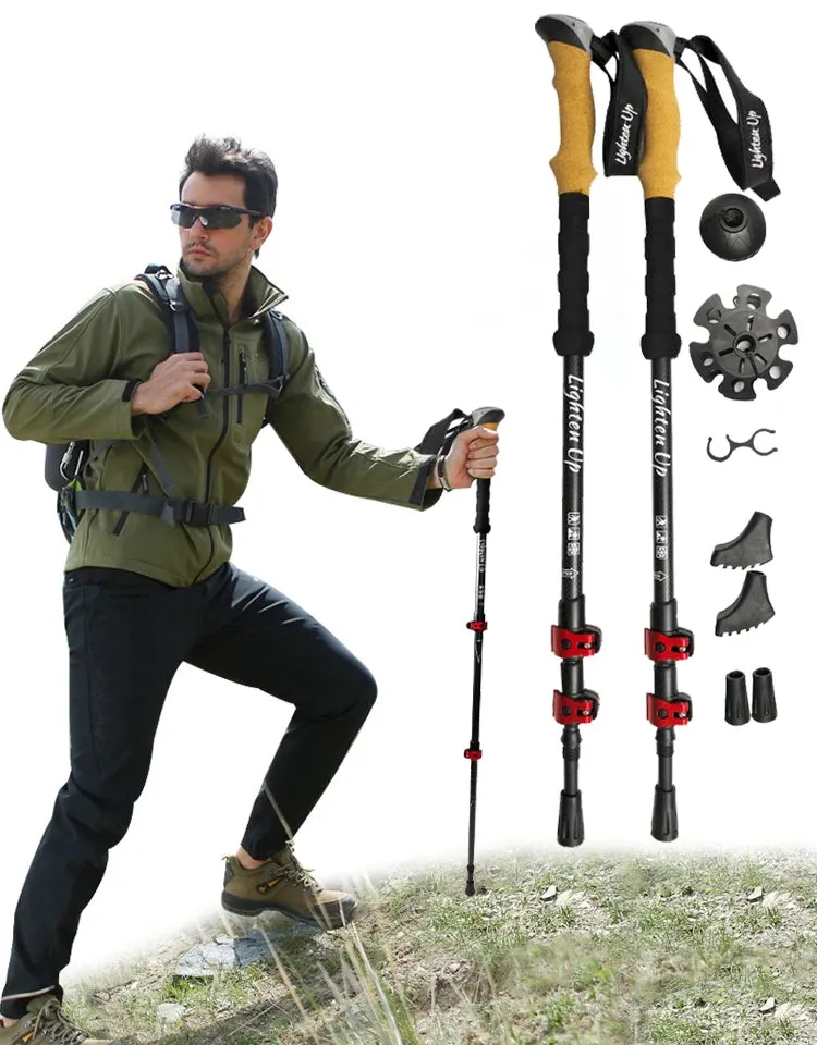 2Pcs Ultra-Light Telescopic Trekking Poles: Folding Mountaineering Staffs with Aluminum/Carbon Construction