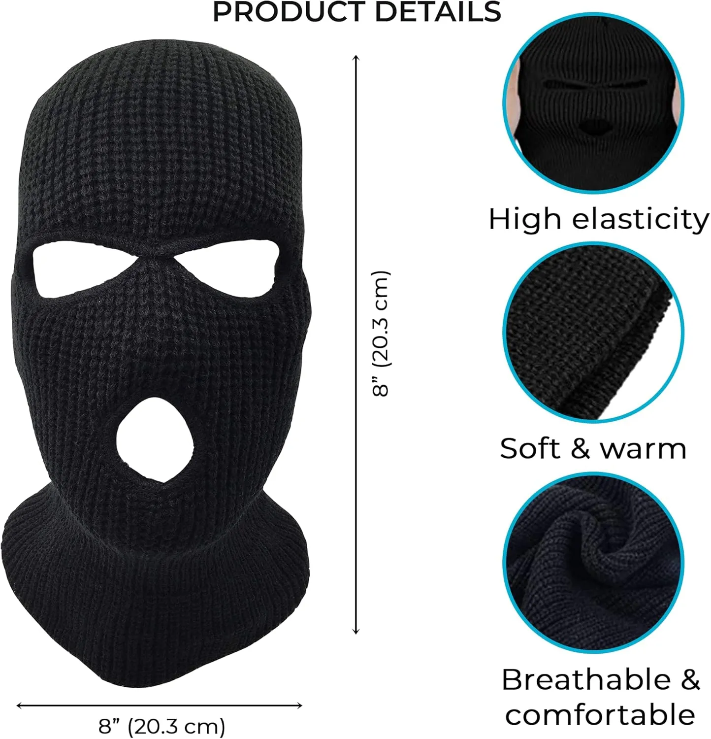 3 Hole Knitted Full Face Ski Mask Winter Balaclava Face Cover for Outdoor Sports