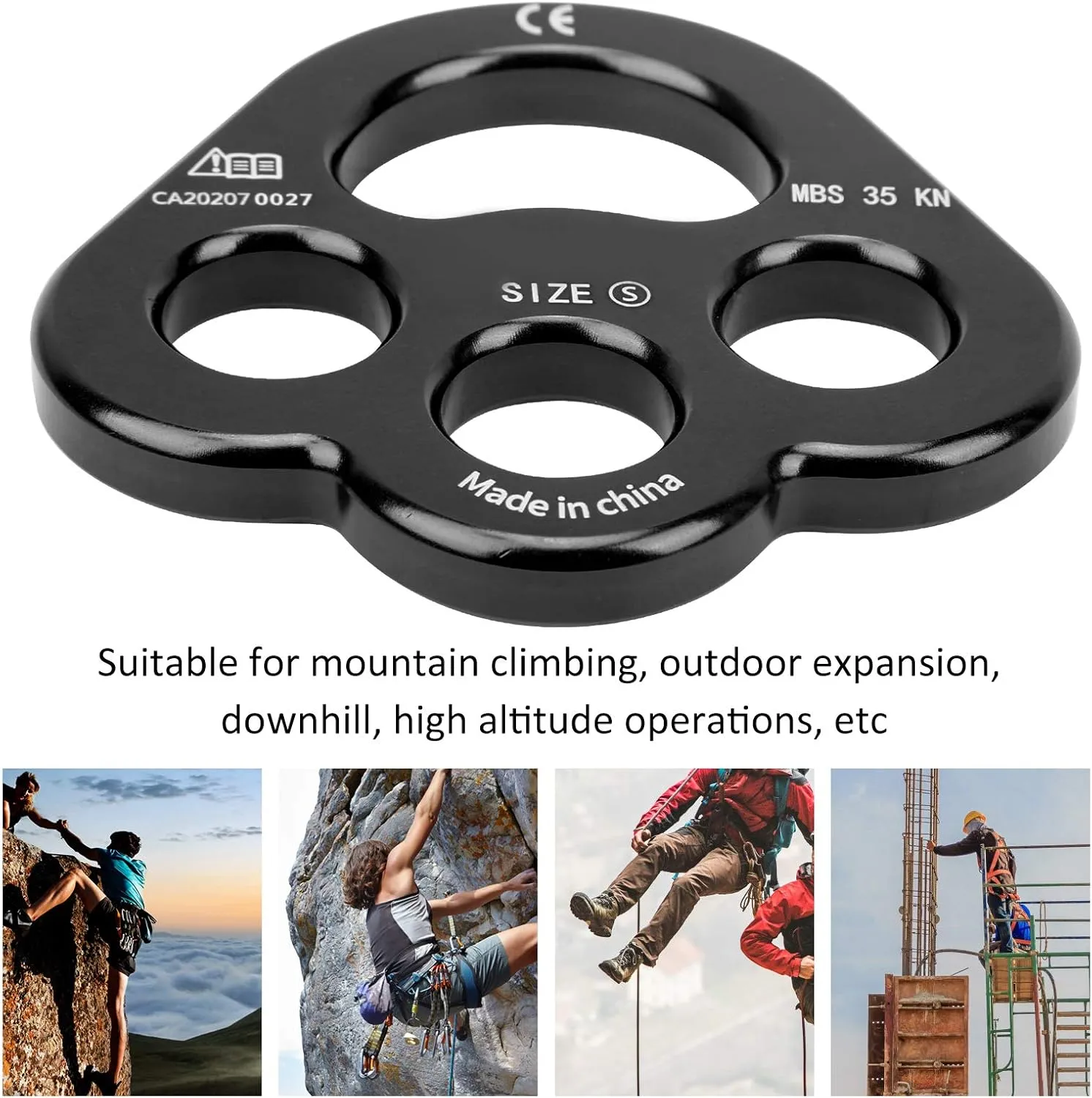 3 Holes Rigging Plate Force Climbing Equipment, Aluminum Alloy Anchor Divider with for Mountain Climbing and Outdoor