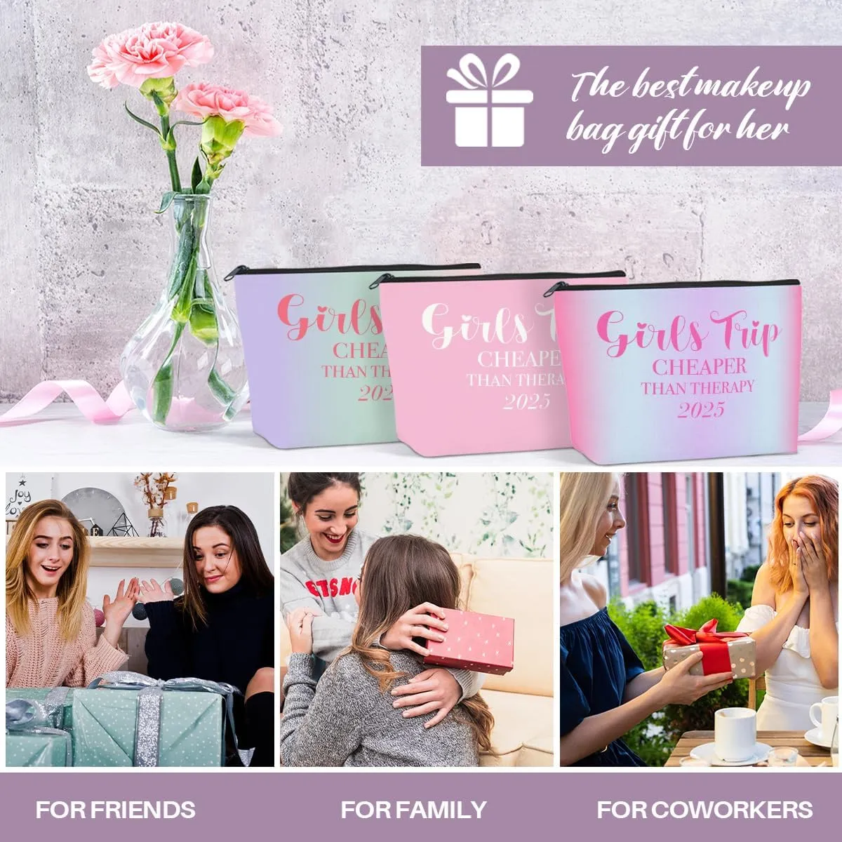 3-in-1 Girls' Trip Favors: Makeup Bag & Weekender for Women's Gifts & Senior Christmas