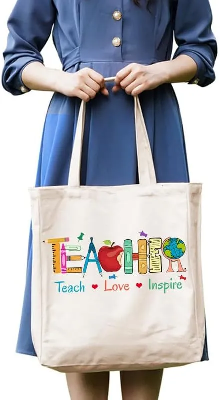 3-In-1 Teacher Element Canvas Tote Bag Grocery Reusable Handbags Jewelry Box and Makeup Bag Set For Teacher Gift