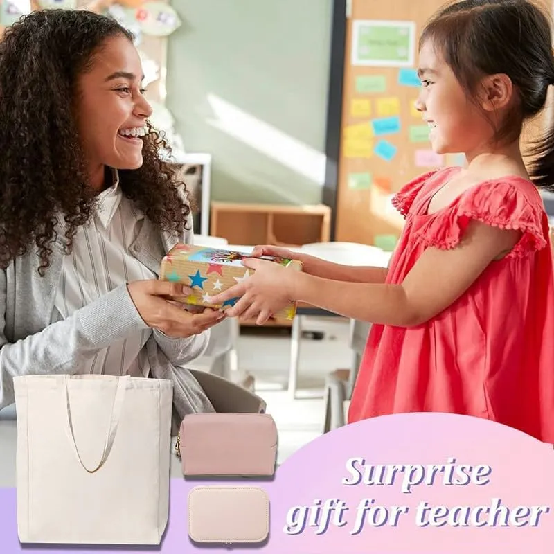 3-In-1 Teacher Element Canvas Tote Bag Grocery Reusable Handbags Jewelry Box and Makeup Bag Set For Teacher Gift