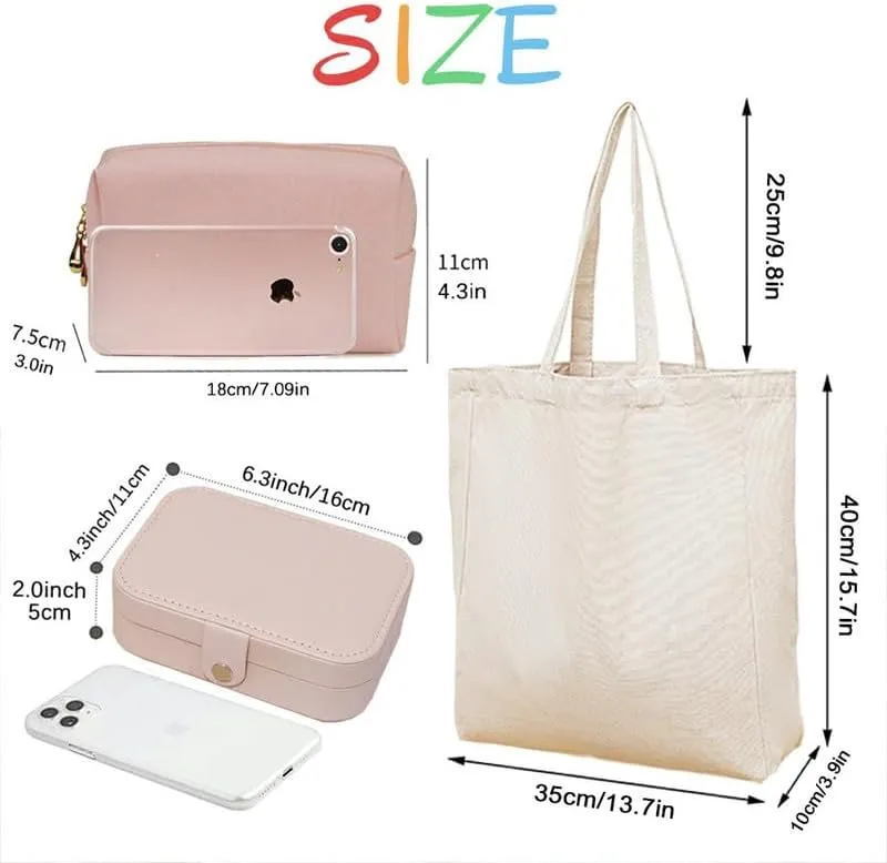 3-In-1 Teacher Element Canvas Tote Bag Grocery Reusable Handbags Jewelry Box and Makeup Bag Set For Teacher Gift
