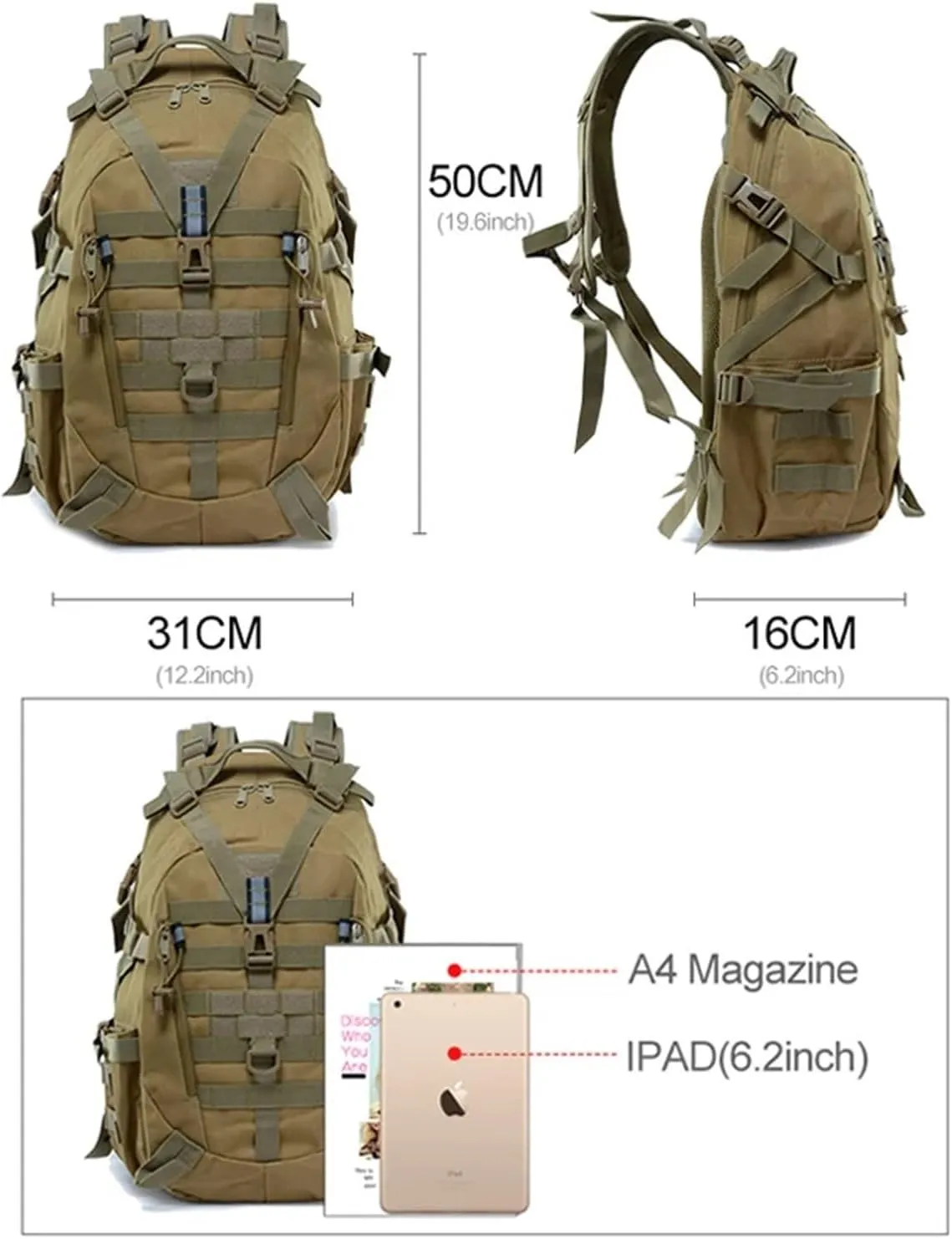 30-40L Camping Backpack Men's Bag Travel Bags Climbing Rucksack Hiking Outdoor Reflective Shoulder Fishing Bag(Style6)