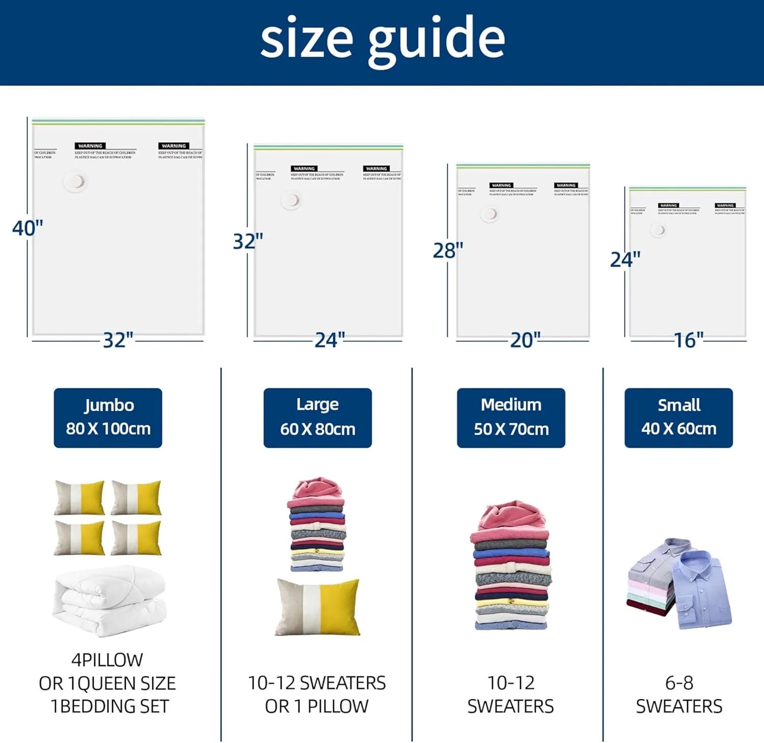 30-Pack Heavy-Duty Premium Vacuum Storage Bags – 6 Jumbo/6 Large/6 Medium/6 Small/6 Roll Bags   FREE Travel Hand Pump. Ultra-Thick, Airtight & Reusable.
