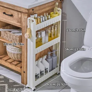 3.54 Slim Storage Cart Durable Bathroom Organizer Slide Out Storage Cart Rolling Utility Cart Slide Out Organizer Narrow Shelf Rack for Kitchen Bathroom Study Office