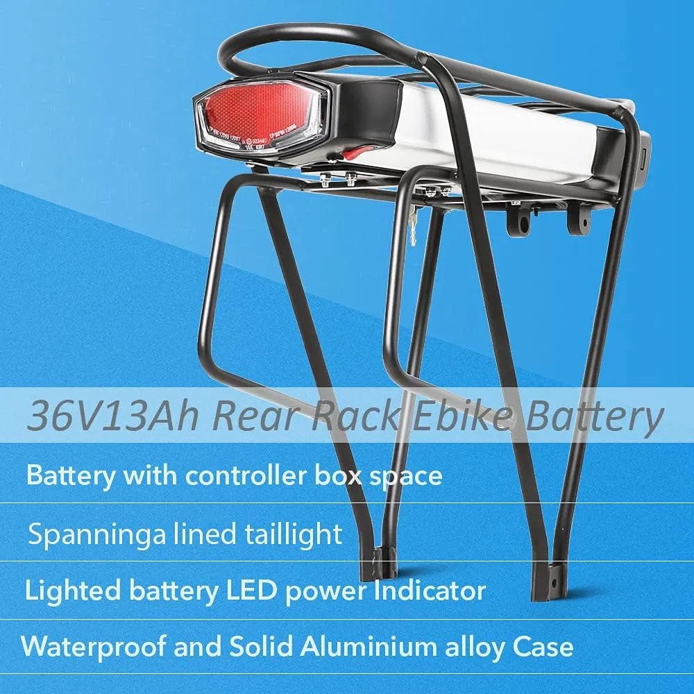 36V 13Ah 48V 20.8Ah Rear Rack Ebike Battery for Max1500W Electric Bicycle Battery Black Luggage Rack 500W 1000W 1500W E-Bikes 48V 20Ah Lithium Battery Black Carrier