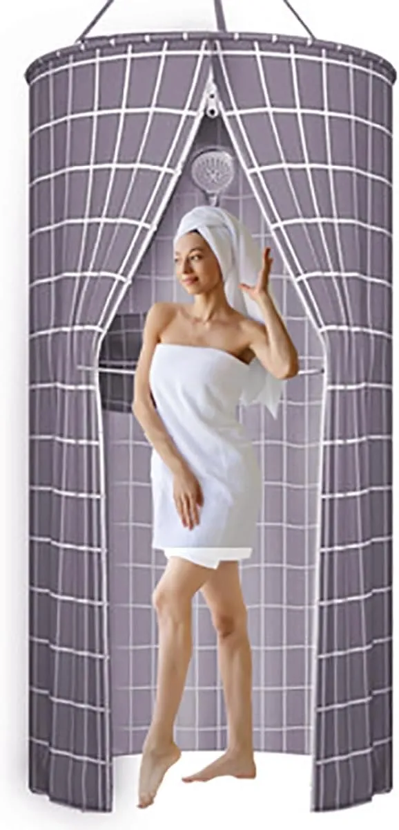 39.4inx78.8in Round Waterproof Shower Curtain Outdoor Single Hanging Shower Cover with Storage and Double Zipper Foldable in Indoors Bathrooms and Travel Outdoors
