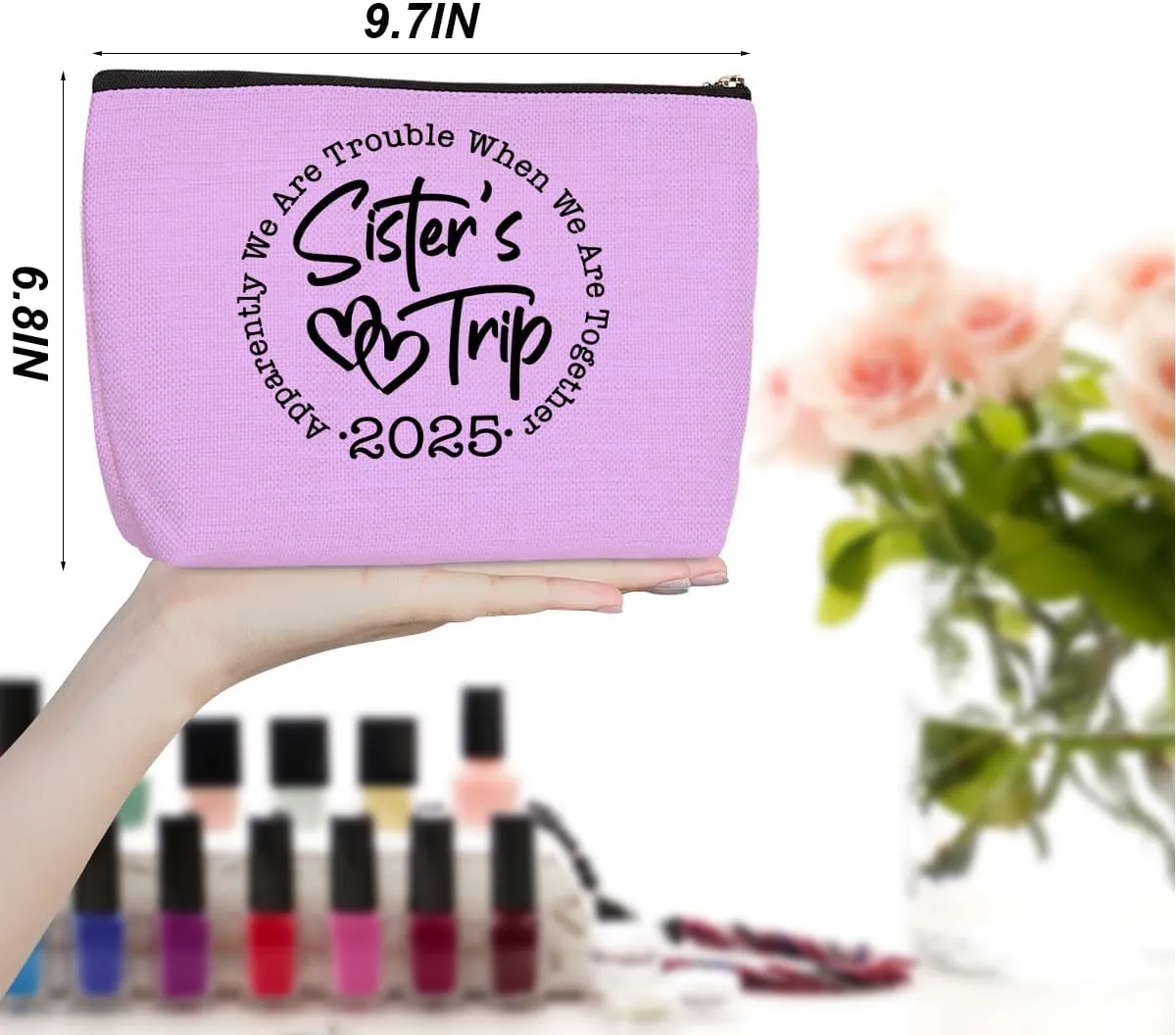 3Pcs Sister Trip 2025 Makeup Bag Funny Girls Trip Gifts Favors Girls Weekend Sister Gifts Best Sister Weekender Birthday Vacation Traval Cosmetic Bag Bachelorette Party Friendship Gifts for Women