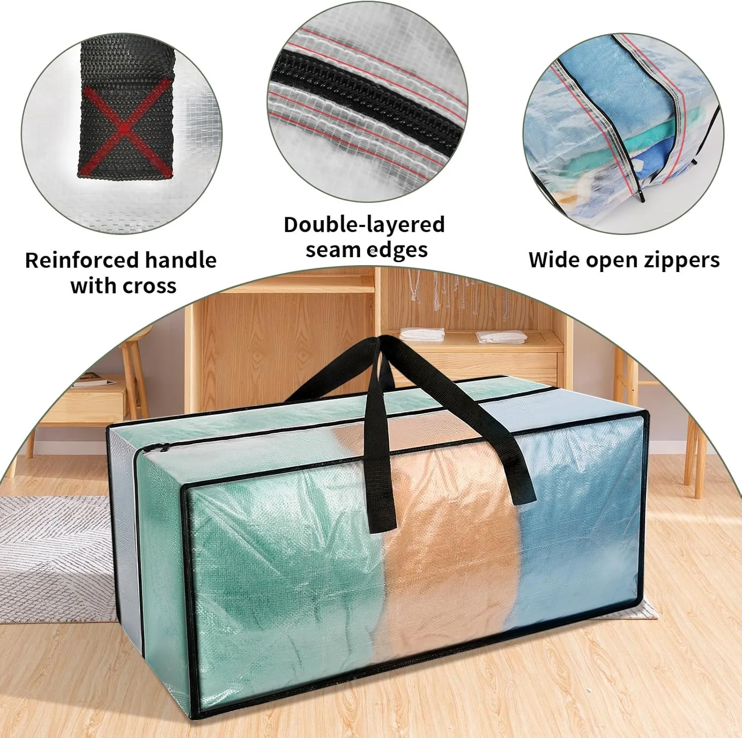 4 Pack Heavy Duty CLear Moving Bags, Large CLear Storage Bags for College Dorm Room Essentials, Alternative to Moving Boxes, Compatible with IKEA Frakta Cart