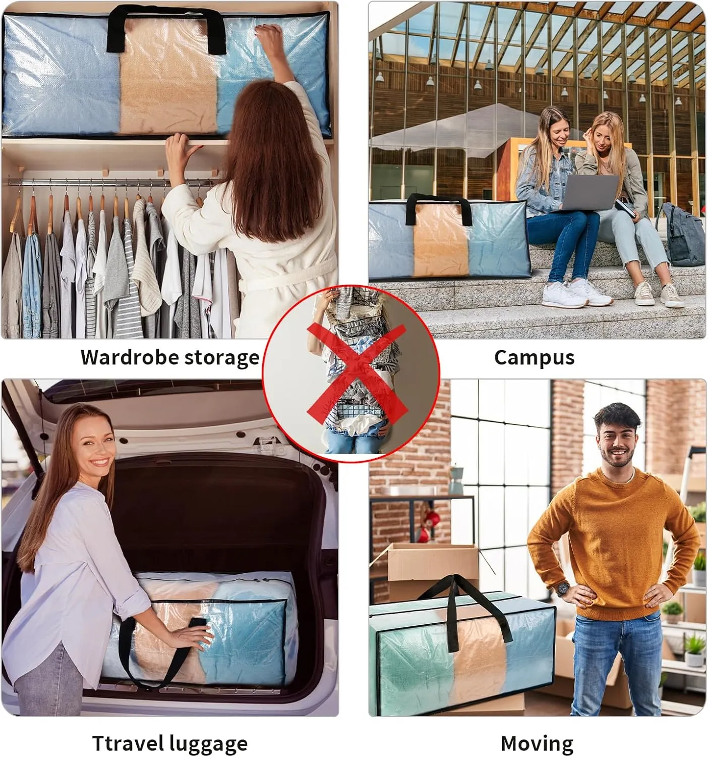 4 Pack Heavy Duty CLear Moving Bags, Large CLear Storage Bags for College Dorm Room Essentials, Alternative to Moving Boxes, Compatible with IKEA Frakta Cart