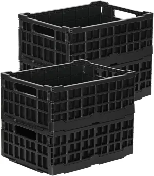 4-Pack Heavy Duty Stackable Storage Crates Plastic Collapsible Milk Crate Garage Organizing Bins Storage Containers for Home Office Moving Supplies, Black