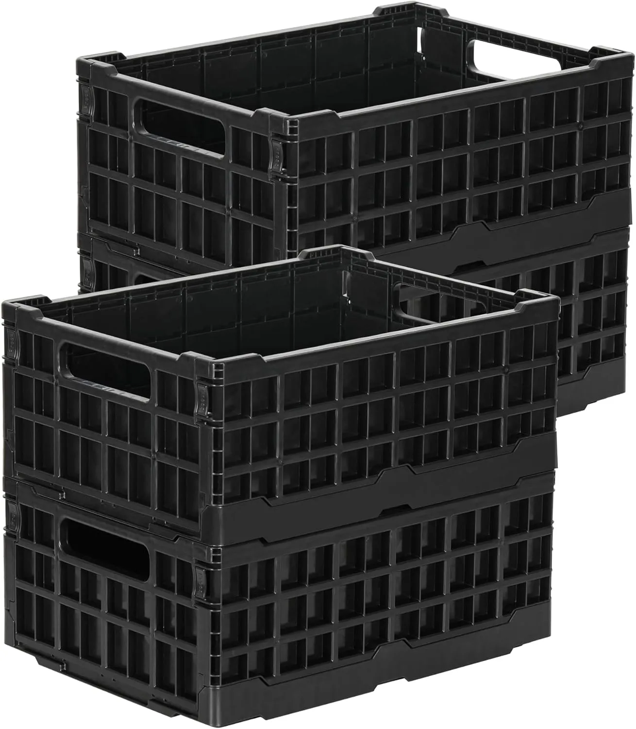 4-Pack Heavy Duty Stackable Storage Crates Plastic Collapsible Milk Crate Garage Organizing Bins Storage Containers for Home Office Moving Supplies, Black
