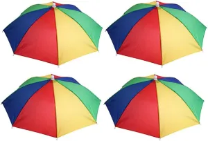 4 Pack Portable 55cm Umbrella Hat Cap Hands Free with Head Strap for Camping Fishing Hiking Festivals Outdoor Sun & Rain
