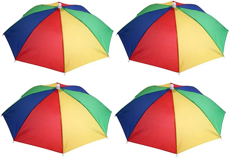 4 Pack Portable 55cm Umbrella Hat Cap Hands Free with Head Strap for Camping Fishing Hiking Festivals Outdoor Sun & Rain