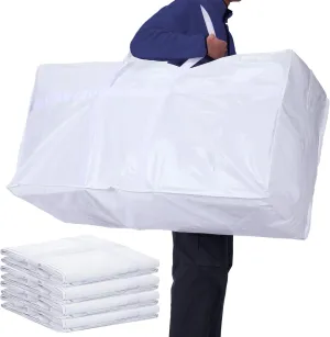 4 Pcs 66 Gallon Large Moving Bags with Zipper and Handles Foldable Storage Duffle Bags Heavy Duty Extra Large Totes for College Dorm Travel Clothes Blankets Bedding Moving(White)