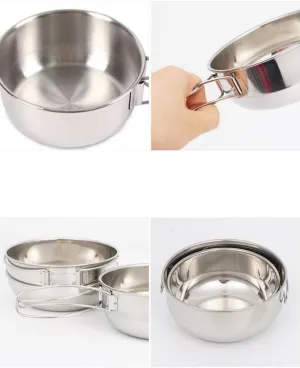 4-piece Stainless Steel Bowl Set, 500ML Small Frying Pan Suitable For Outdoor Camping, Mountain Climbing, Fishing Or Home Use