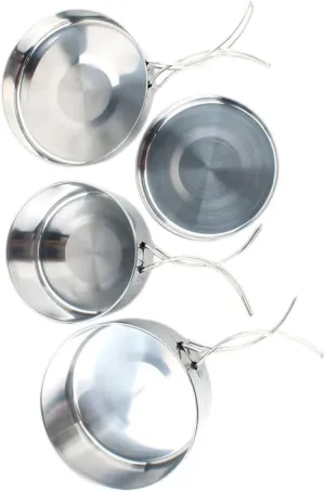 4-Piece Stainless Steel Camping Cookware Set Portable Cooking Pan Lid for Outdoor Hiking