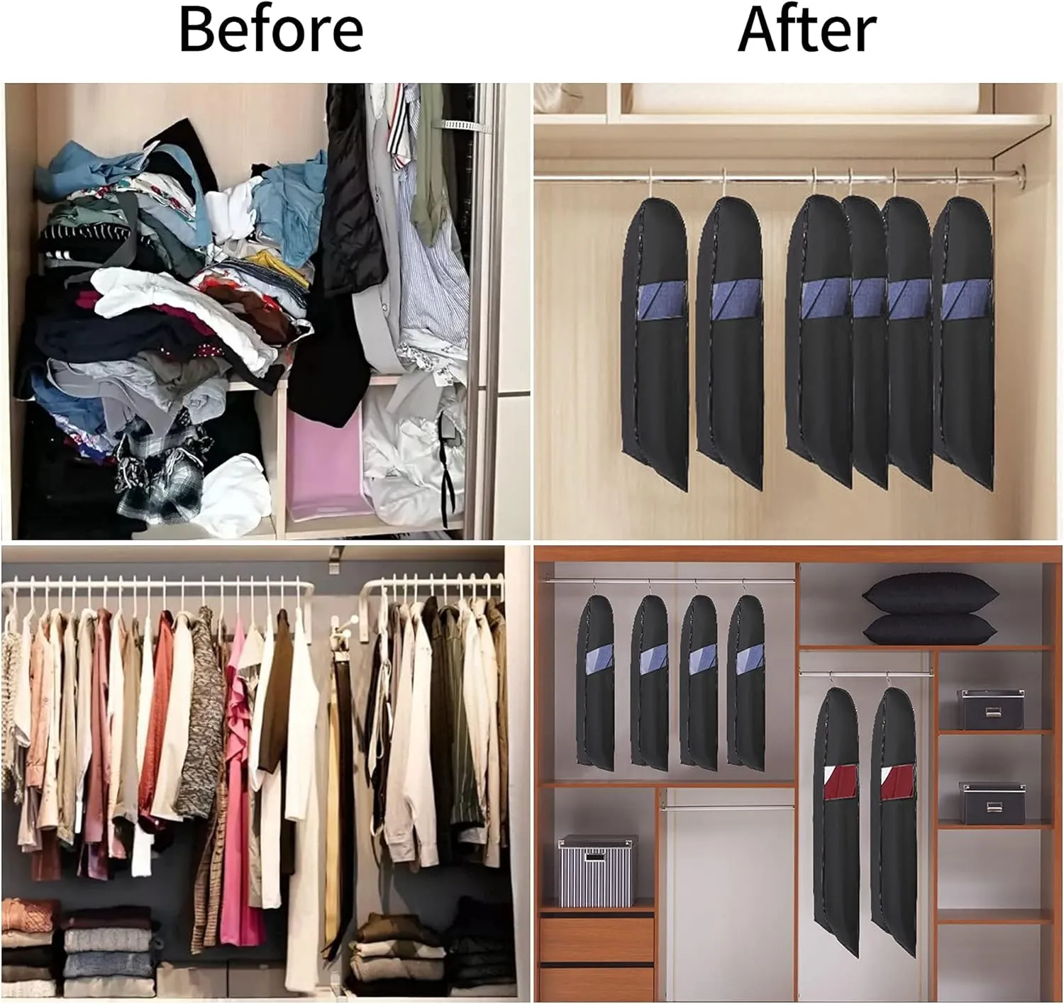40‘’Garment Bags【3 Pack】Suit Bag for Storage Hanging Clothes Suitable for Storage of Dresses Suits Overcoats Garment Can Provide Neatness and Space-Saving for Your Wardrobe (Black, 40 × 24 Inch)