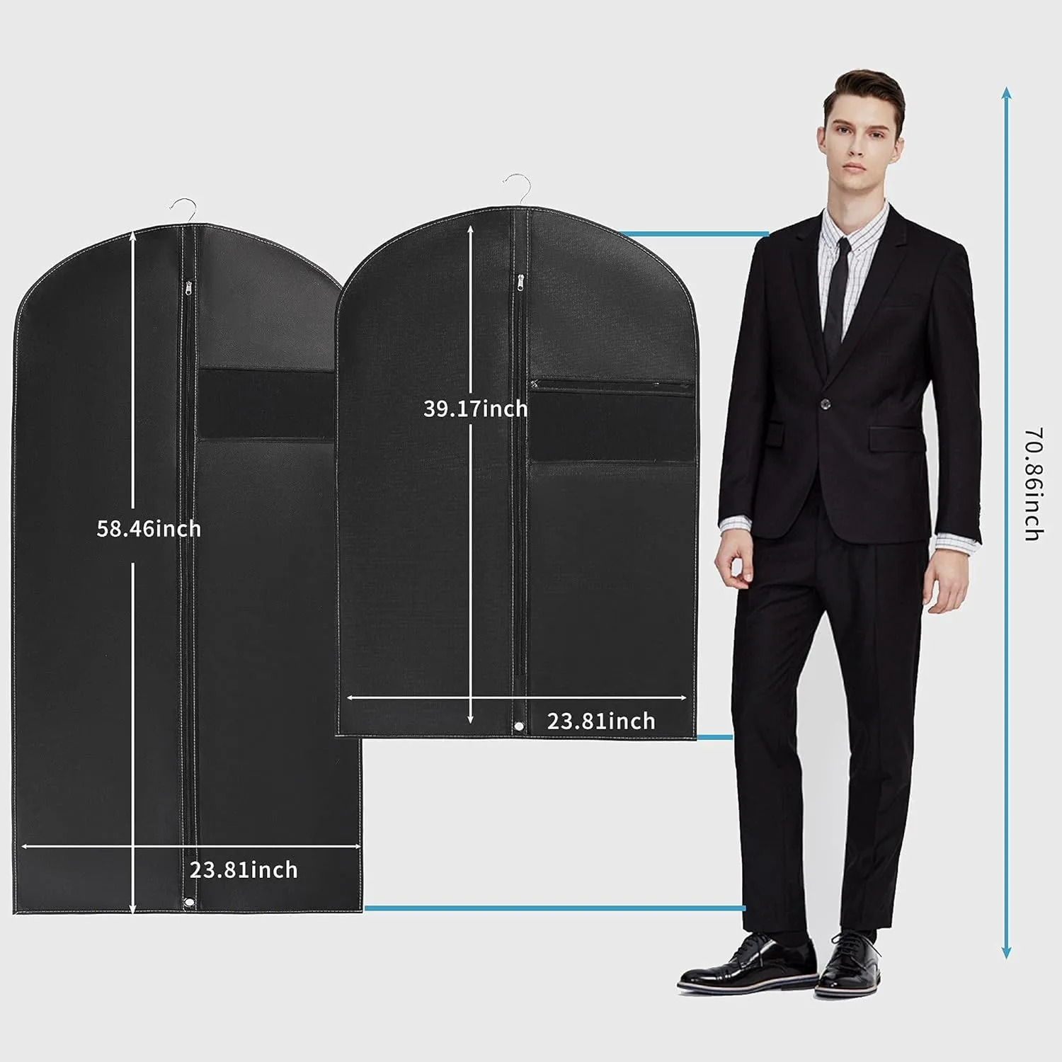 40‘’Garment Bags【3 Pack】Suit Bag for Storage Hanging Clothes Suitable for Storage of Dresses Suits Overcoats Garment Can Provide Neatness and Space-Saving for Your Wardrobe (Black, 40 × 24 Inch)