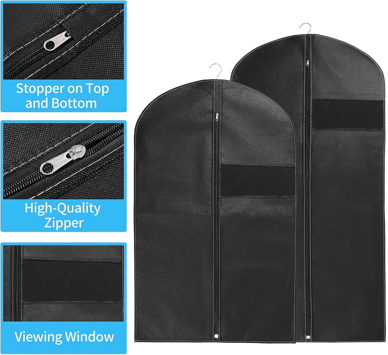 40‘’Garment Bags【3 Pack】Suit Bag for Storage Hanging Clothes Suitable for Storage of Dresses Suits Overcoats Garment Can Provide Neatness and Space-Saving for Your Wardrobe (Black, 40 × 24 Inch)
