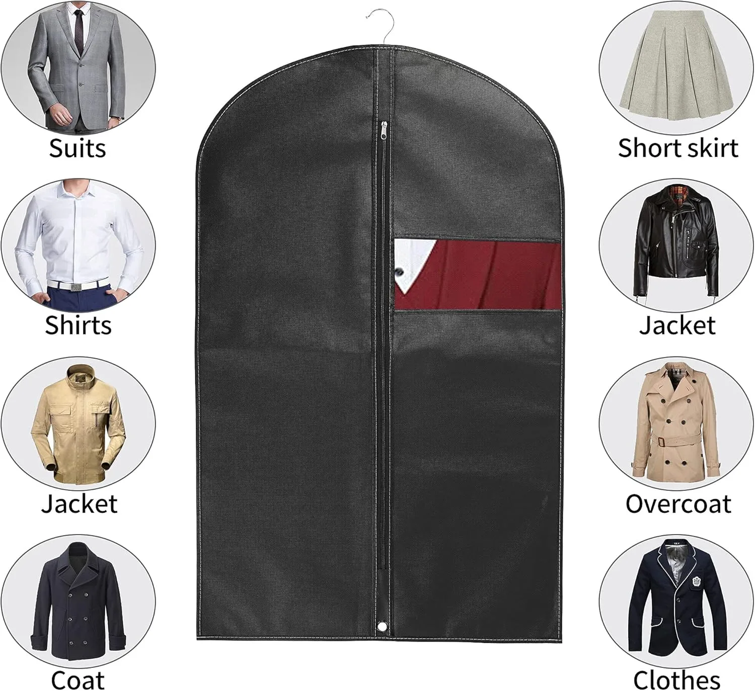 40‘’Garment Bags【3 Pack】Suit Bag for Storage Hanging Clothes Suitable for Storage of Dresses Suits Overcoats Garment Can Provide Neatness and Space-Saving for Your Wardrobe (Black, 40 × 24 Inch)