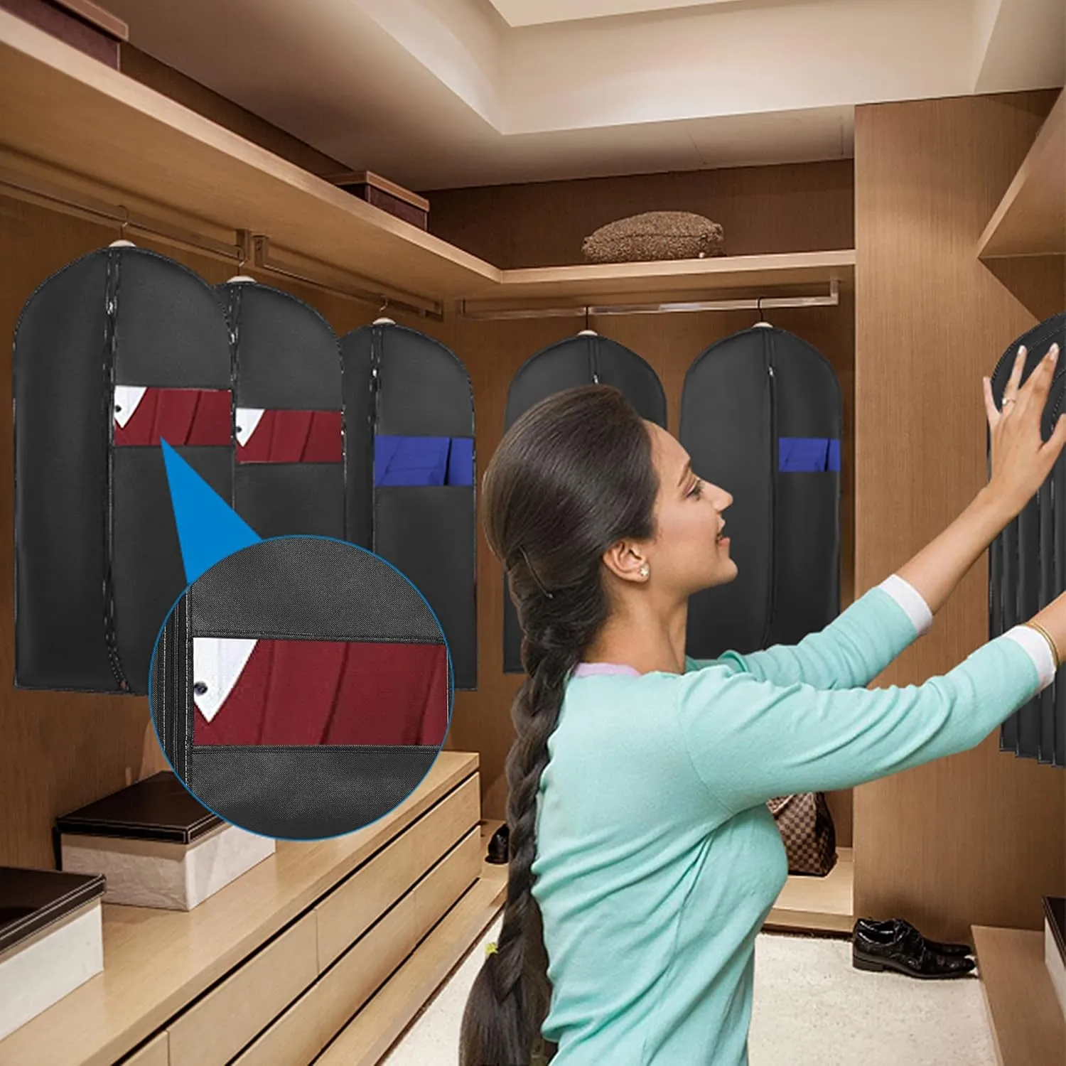40‘’Garment Bags【3 Pack】Suit Bag for Storage Hanging Clothes Suitable for Storage of Dresses Suits Overcoats Garment Can Provide Neatness and Space-Saving for Your Wardrobe (Black, 40 × 24 Inch)