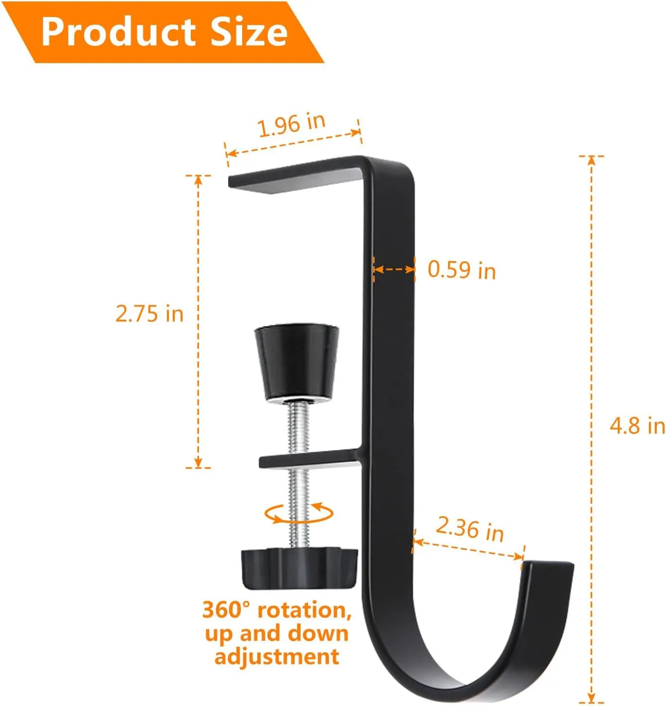 4pcs Desk Hooks, Under Shelf Table Storage Hooks Clip-On Desktop Accessory for Organizing Book Bags and Desktop Miscellaneous Items (Black)